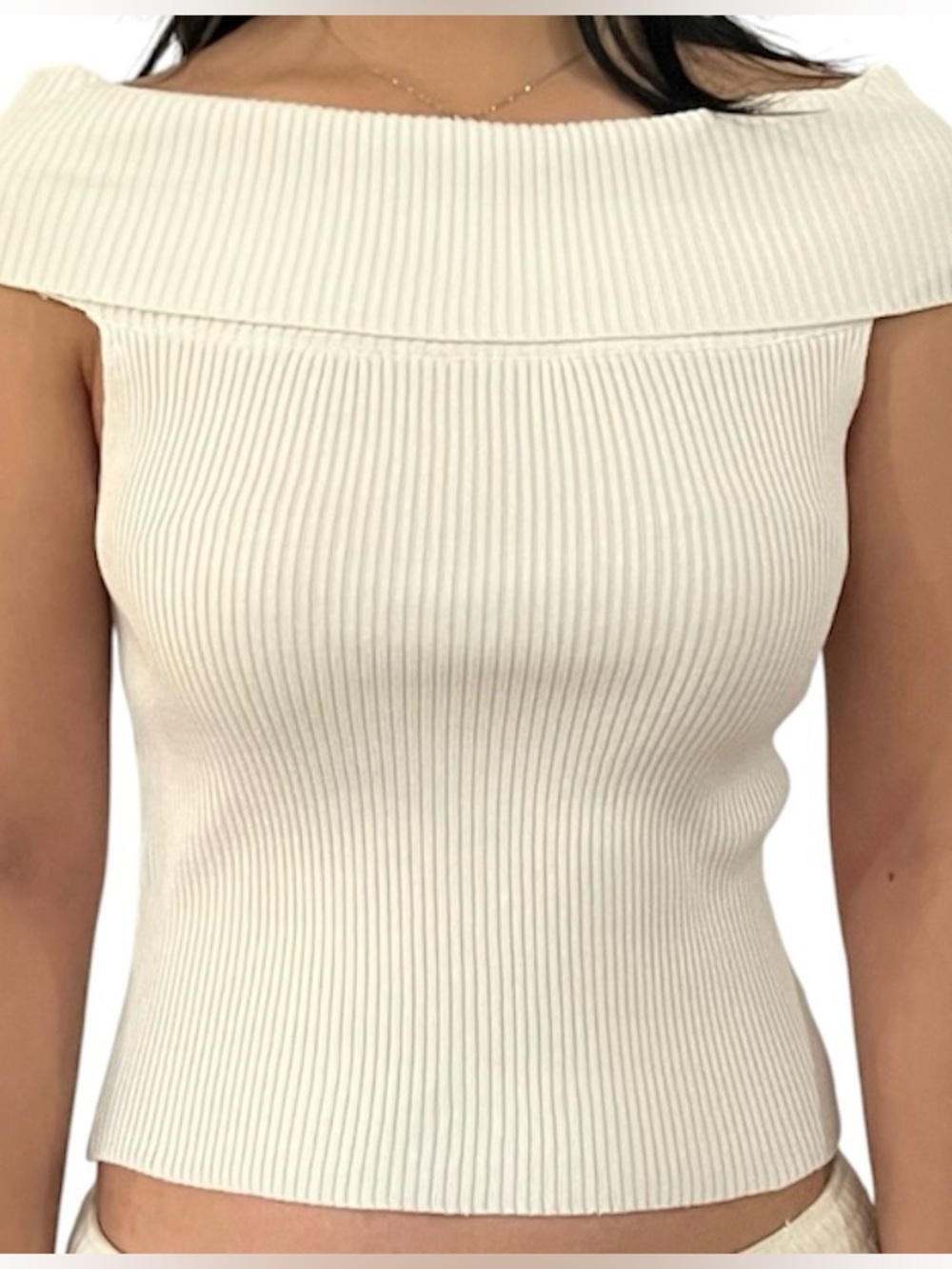 Women’s Ribbed knit halter tank sweater Top Cream / white / Size Small